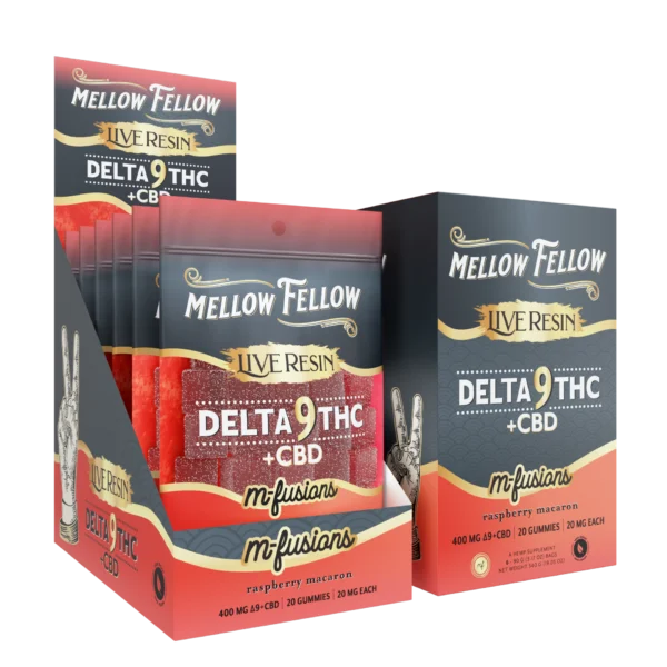 Mellow Fellow Live Resin M-Fusions 20pc Edibles 400mg D9 Raspberry Macaron