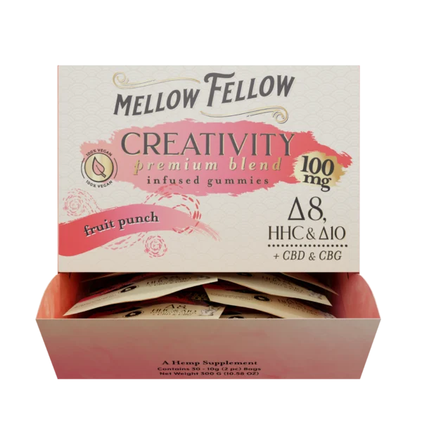 Mellow Fellow M-Fusions 2pc Edibles 100mg Creativity Blend Fruit Punch Sample Sachet