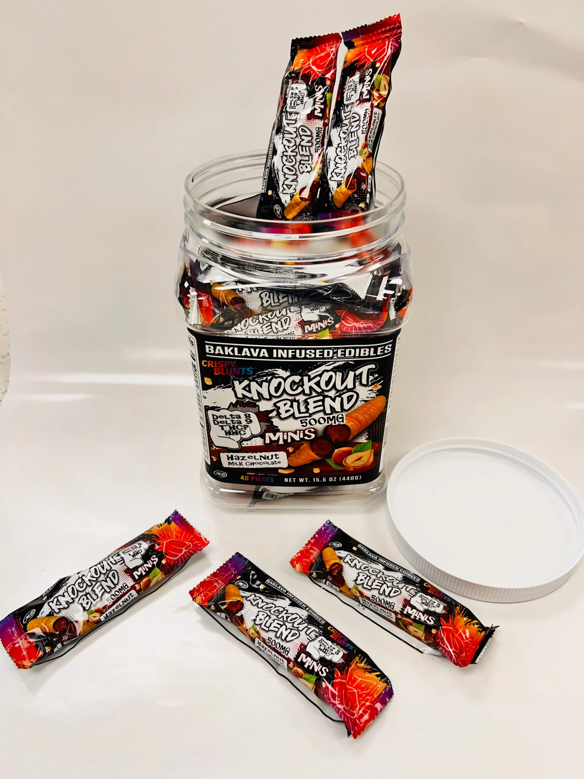 Crispy Blunts Mini 1pc Edibles 500mg Knockout Blend Hazelnut Chocolate 40ct