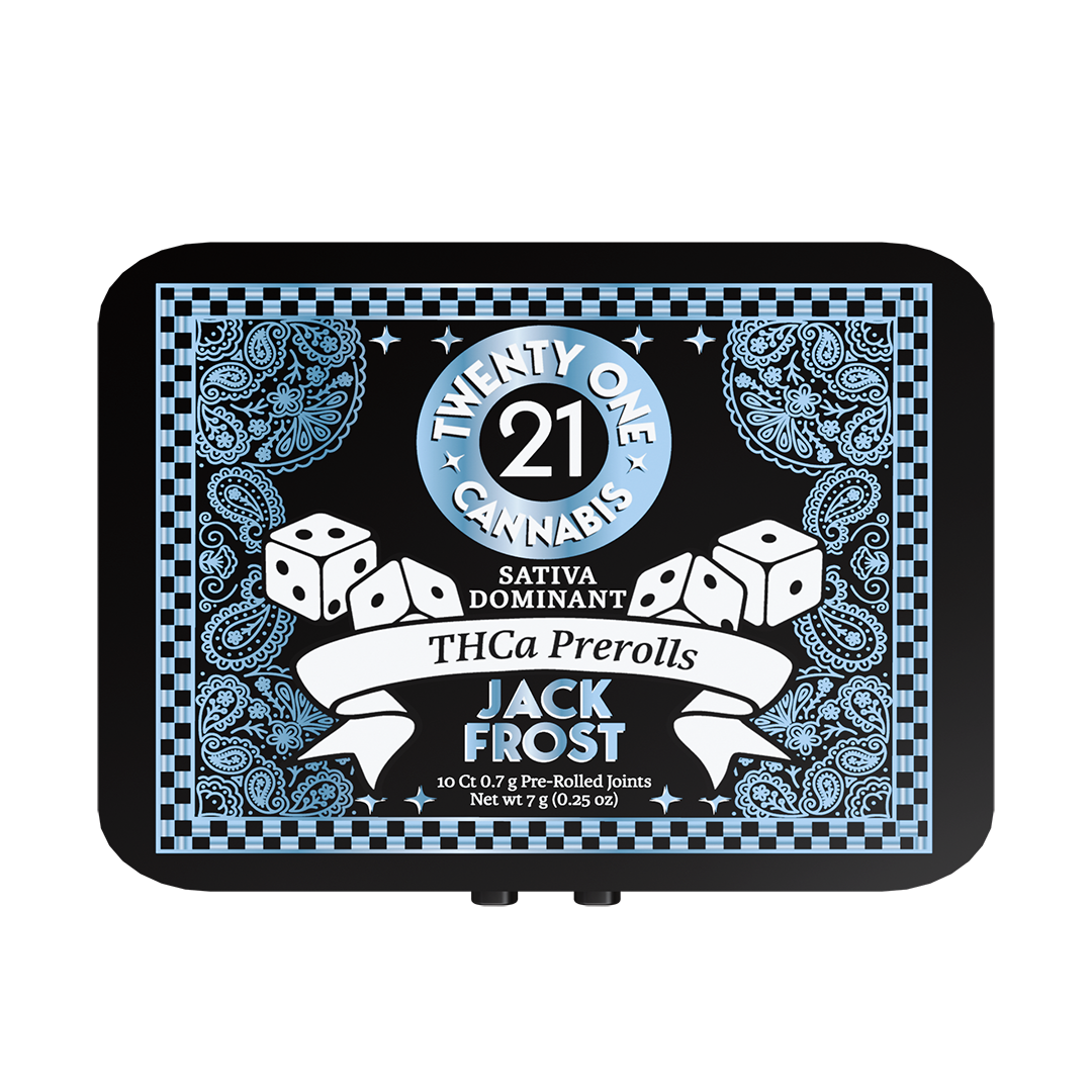 Twenty One Cannabis Prerolls 7g THCA Jack Frost (Sativa) 10ct Tin