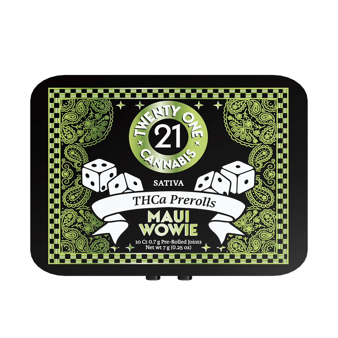 Twenty One Cannabis Prerolls 7g THCA Maui Wowie (Sativa) 10ct Tin