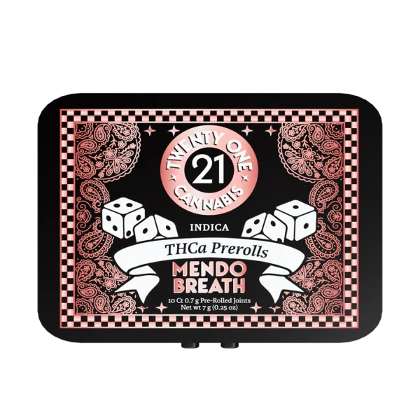 Twenty One Cannabis Prerolls 7g THCA Mendo Breath (Indica) 10ct Tin