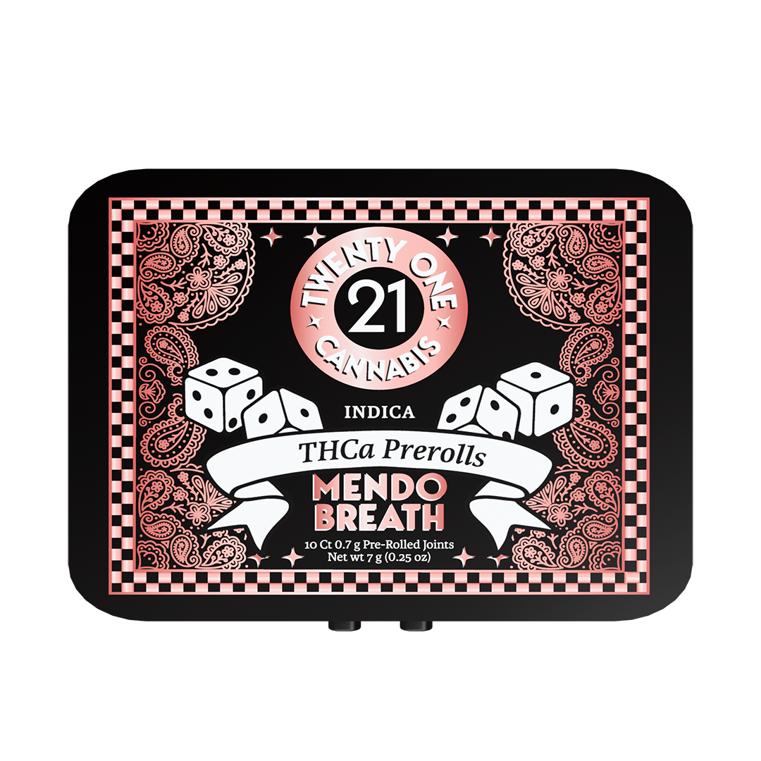 Twenty One Cannabis Prerolls 7g THCA Mendo Breath (Indica) 10ct Tin