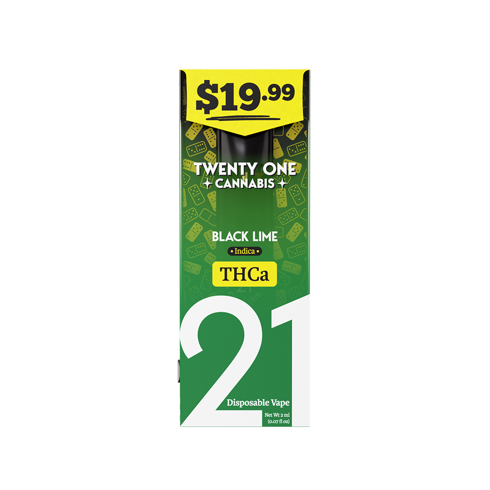 Twenty One Cannabis Vape Disposable 2ml THCA Black Lime (Indica) Pre-Priced 19.99