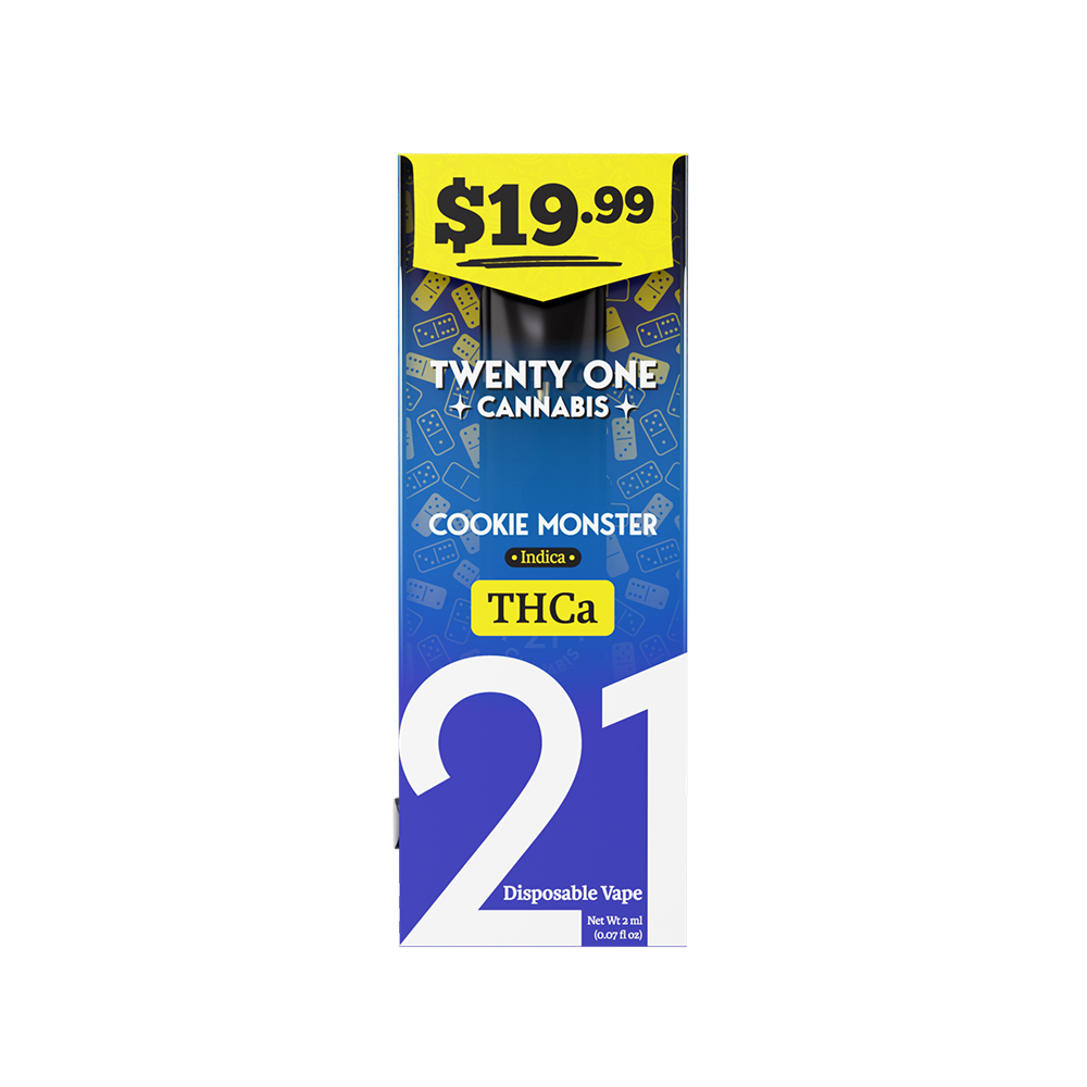 Twenty One Cannabis Vape Disposable 2ml THCA Cookie Monster (Indica) Pre-Priced 19.99