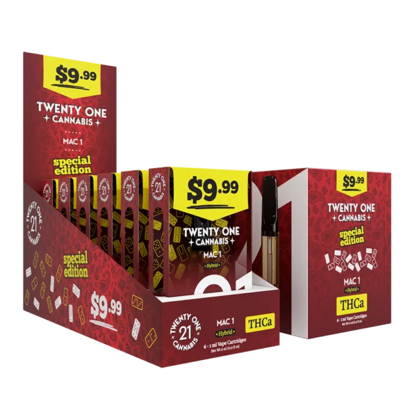 Twenty One Cannabis Vape Cartridges 1ml THCa 9.99 Mac 1-POP-1