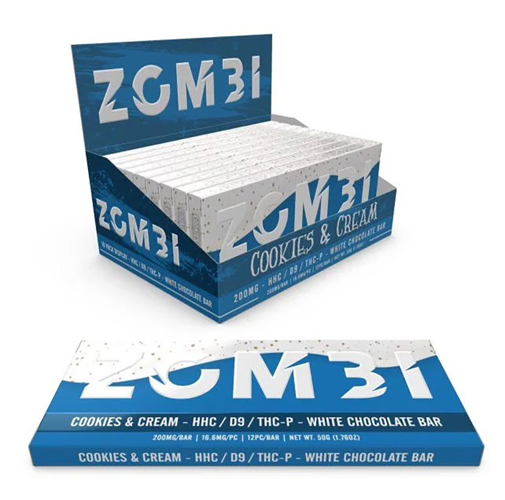 Zombi Edibles Mini Chocolate Bar 50mg HHC + D9 + THCp Cookies and Cream 30ct