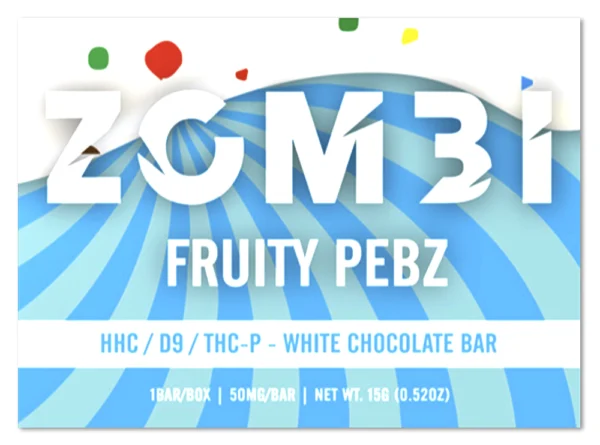 Zombi – Edibles – 50mg – HHC-D9-THCp – Mini Chocolate Bar – Fruity Pebz – (20cnt) – POP