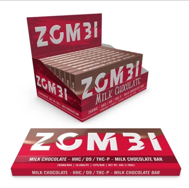 Zombi Chocolate Bar Edibles 200mg HHC/D9/THC-P Milk Chocolate 10ct