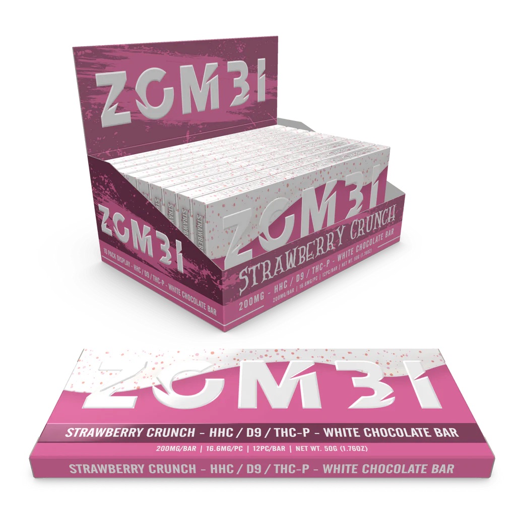Zombi Chocolate Bar Edibles 200mg HHC/D9/THC-P Strawberry Crunch 10ct