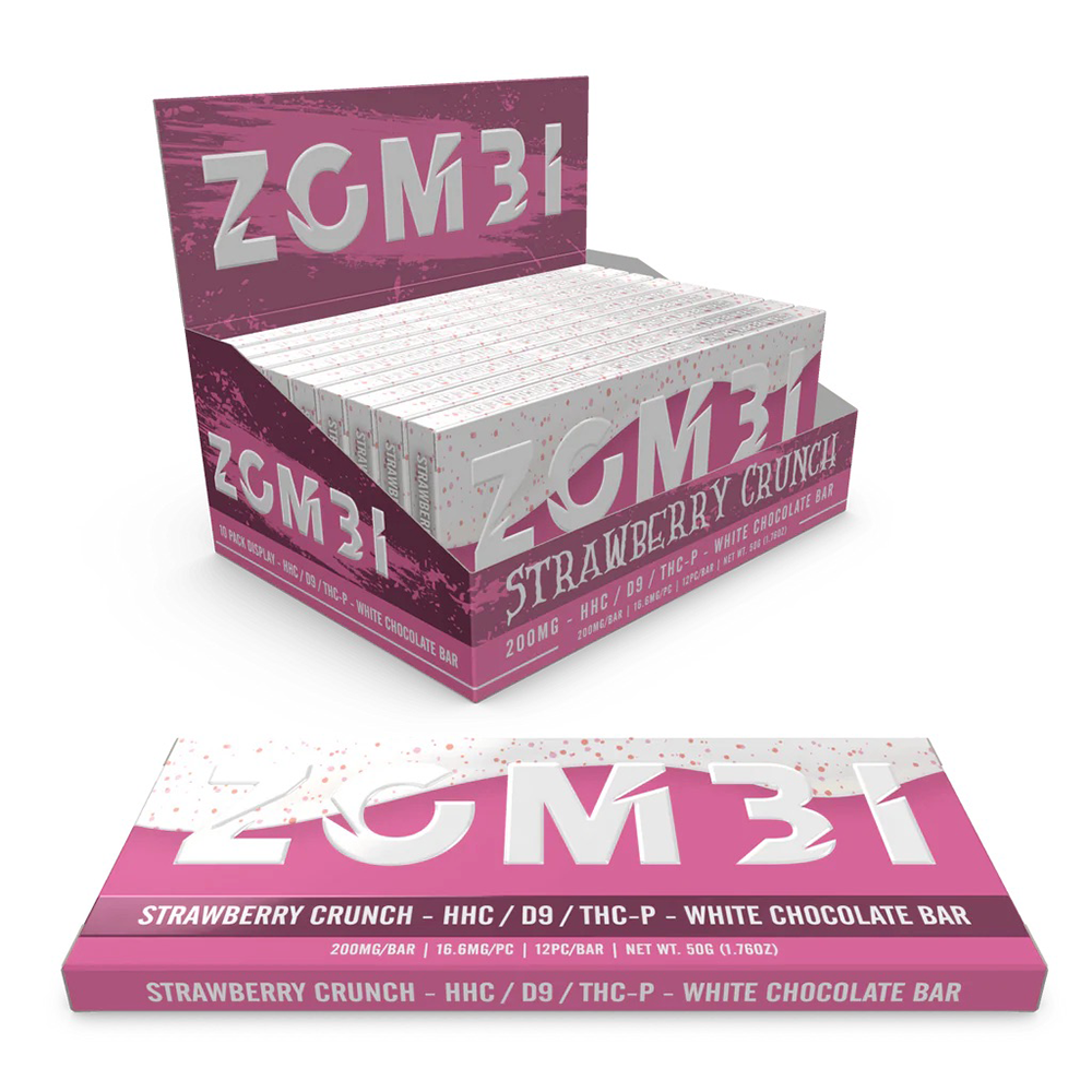 Zombi Edibles Mini Chocolate Bar 50mg HHC + D9 + THCp Strawberry Crunch 30ct
