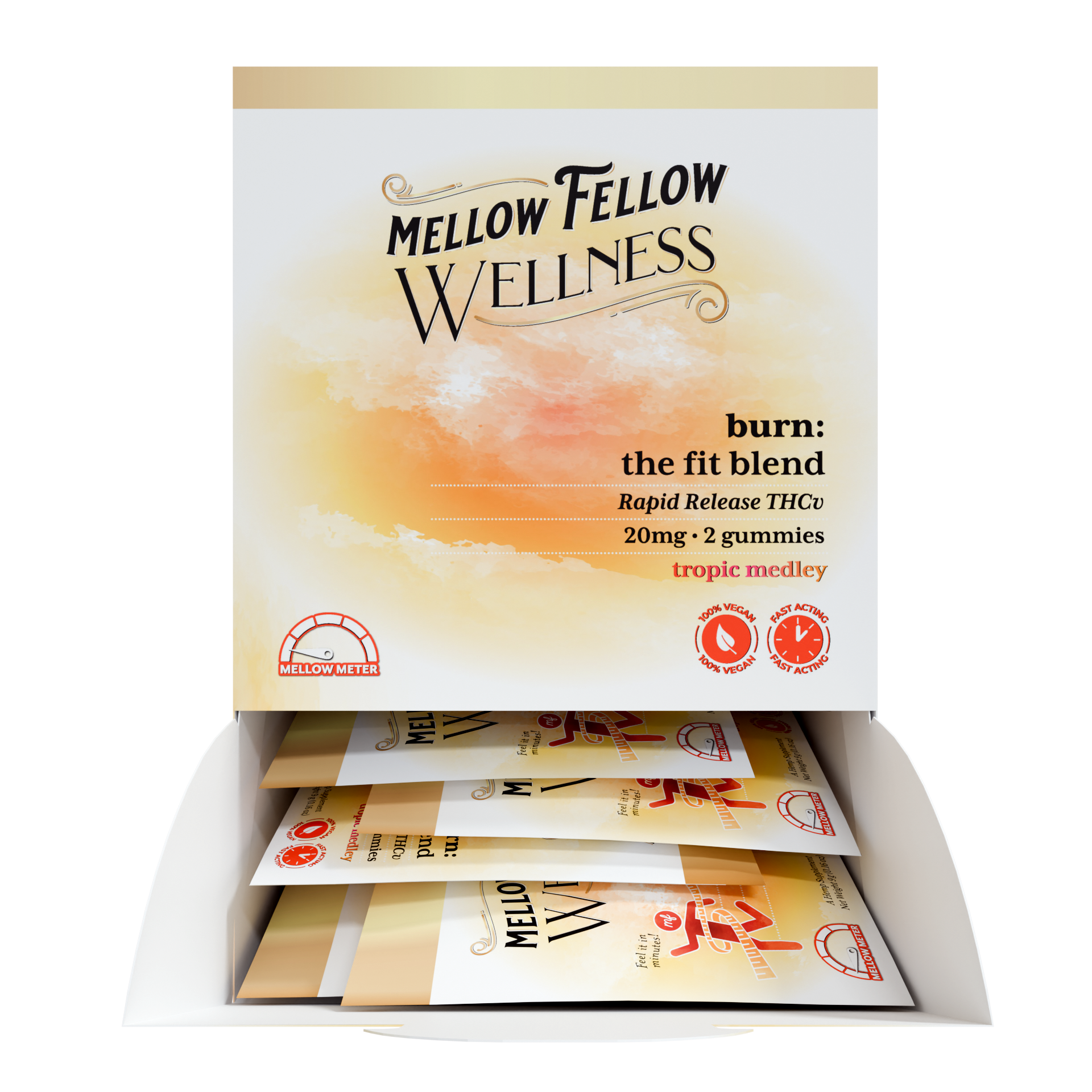 Mellow Fellow Wellness 2pc Gummies 20mg Burn Blend Tropic Medley