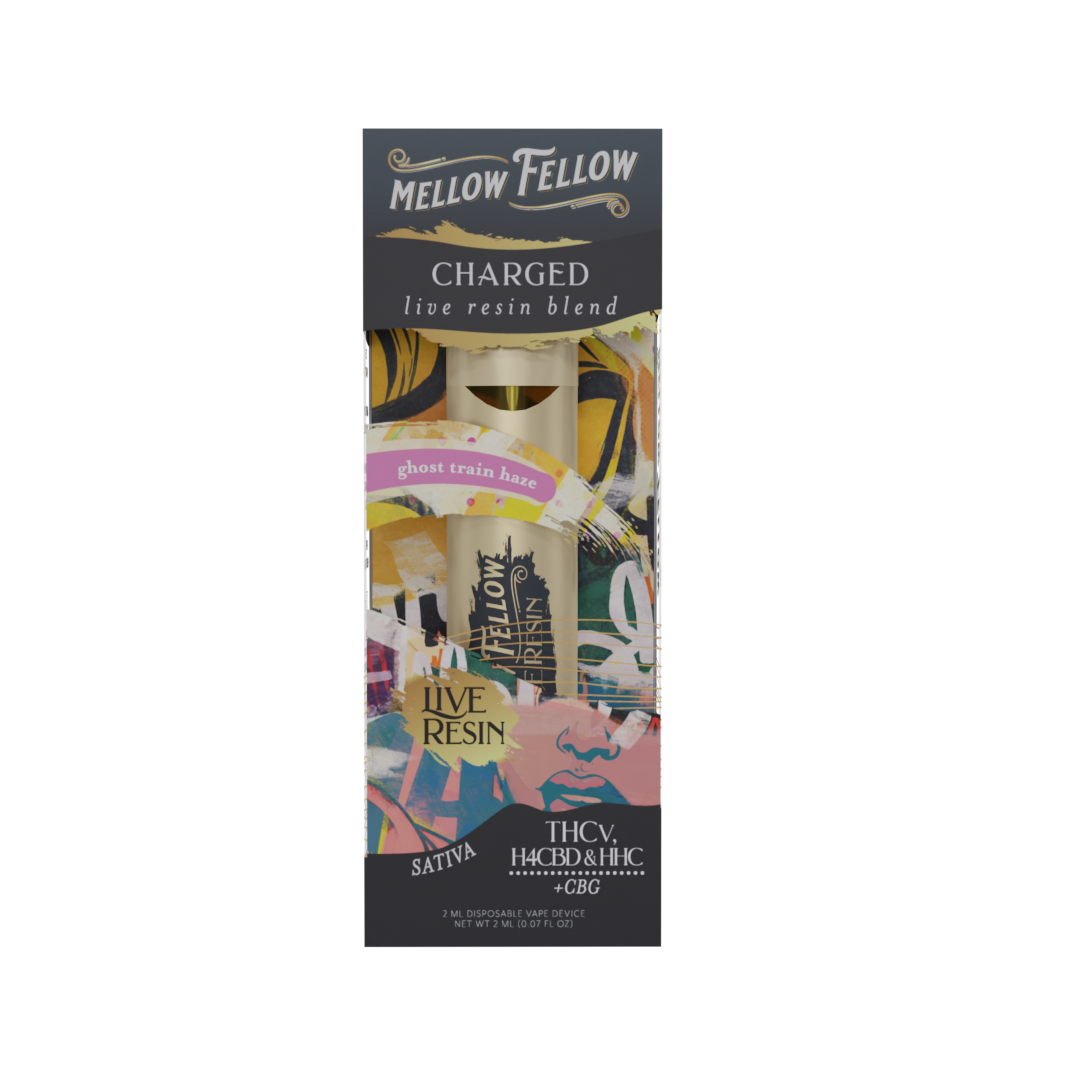 Mellow Fellow Live Resin Disposable Vape 2ml Charged Blend Ghost Train Haze (sativa)