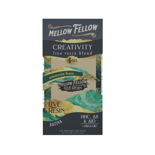 Mellow Fellow Live Resin Vape Disposable 4ml Creativity Blend Amnesia Haze (sativa)
