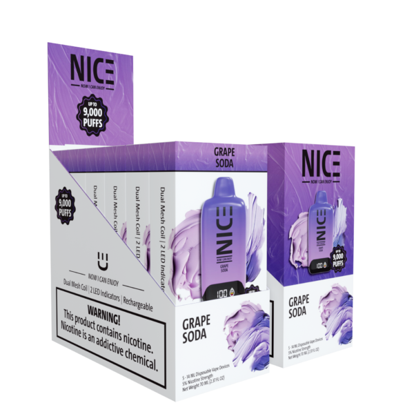 NICE Nicotine Vape Disposable 9000p Grape Soda 5ct