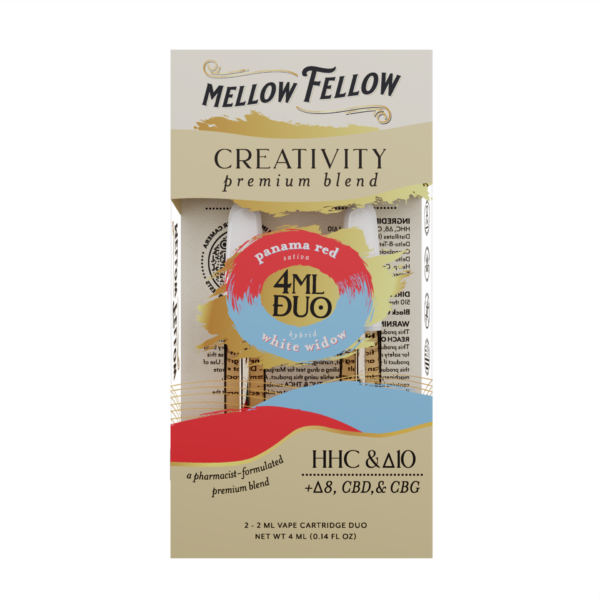 Mellow Fellow Premium Duos Vape Cartridge 4ml Creativity Blend Panama Red (sativa)/White Widow (hybrid)