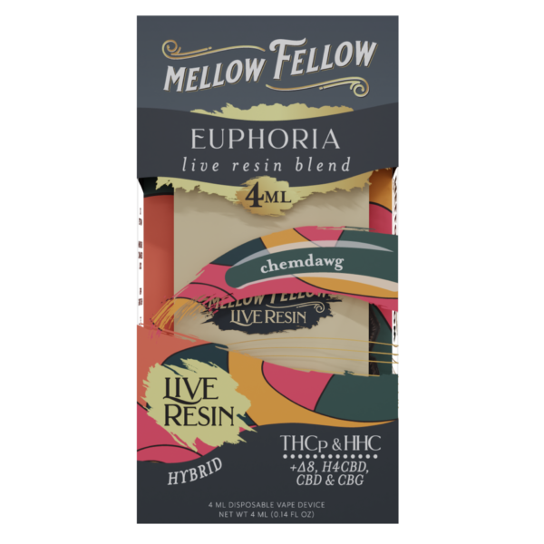 Mellow Fellow Live Resin Vape Disposable 4ml Euphoria Blend Chemdawg (hybrid)