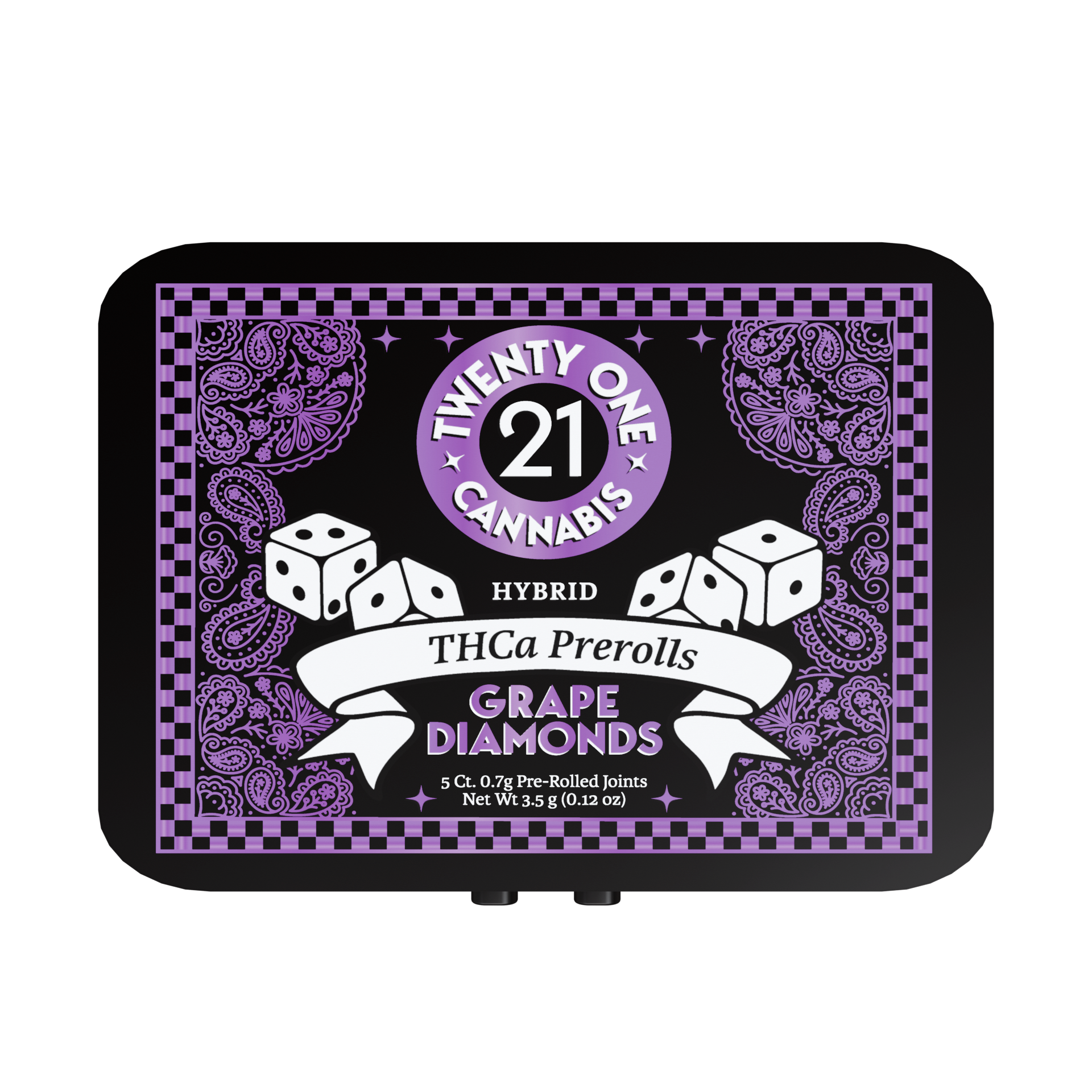 Twenty One Cannabis Prerolls 3.5g THCA Grape Diamonds (Hybrid) 5ct Tin