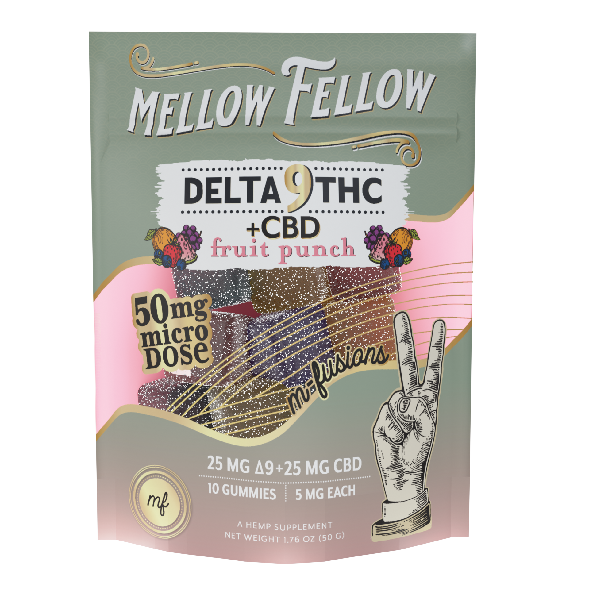 Mellow Fellow M-Fusions 10pc Edibles 50mg Delta-9-THC Fruit Punch