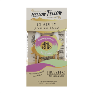 Mellow Fellow Premium Duos Vape Cartridge 4ml Clarity Blend Durban Poison (sativa) /Kush Mints (hybrid)