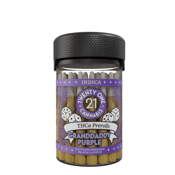 Twenty One Cannabis 21ct Jar Prerolls .7g THCA Grandaddy Purp