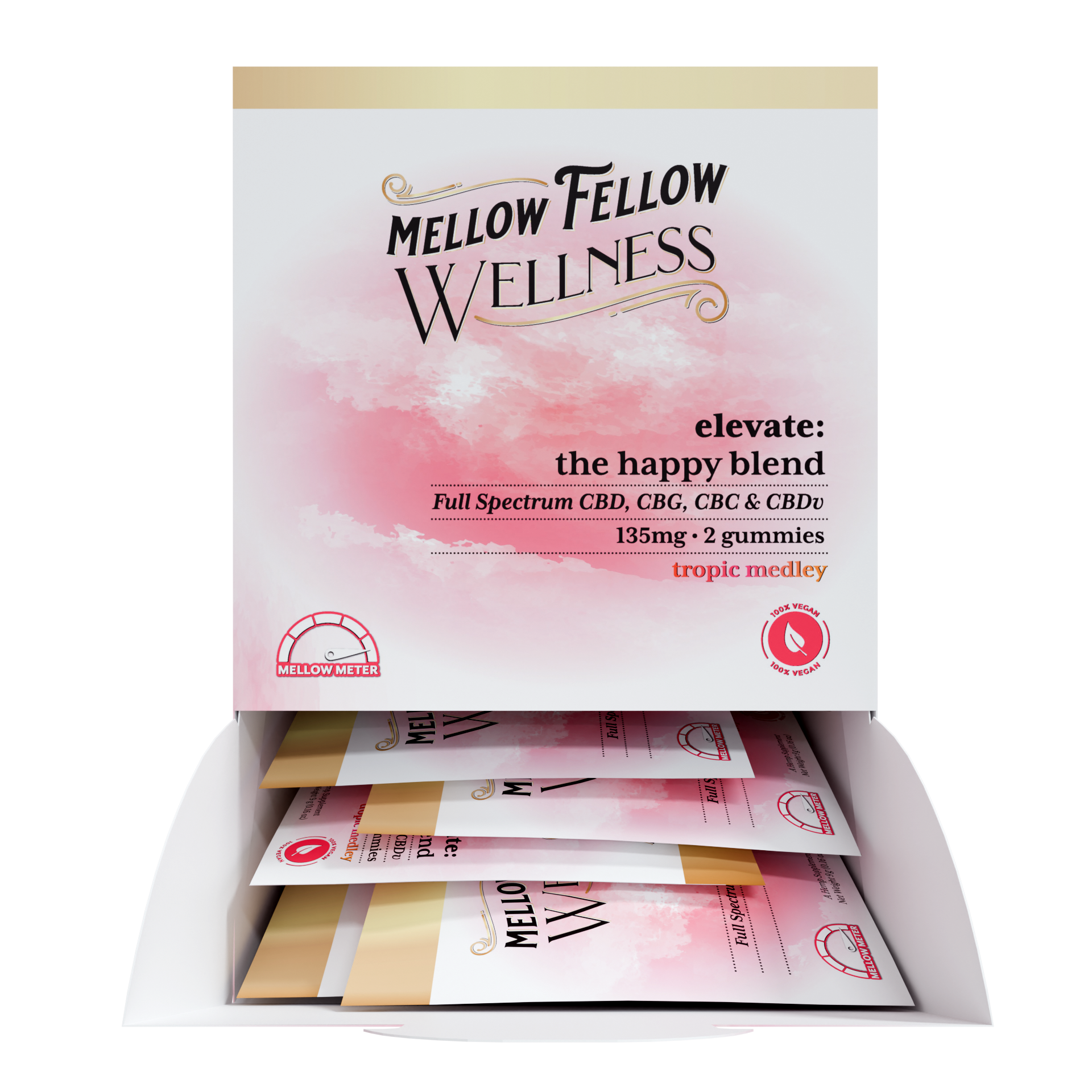 Mellow Fellow Wellness 2pc Gummies 135mg Elevate Blend Tropic Medley