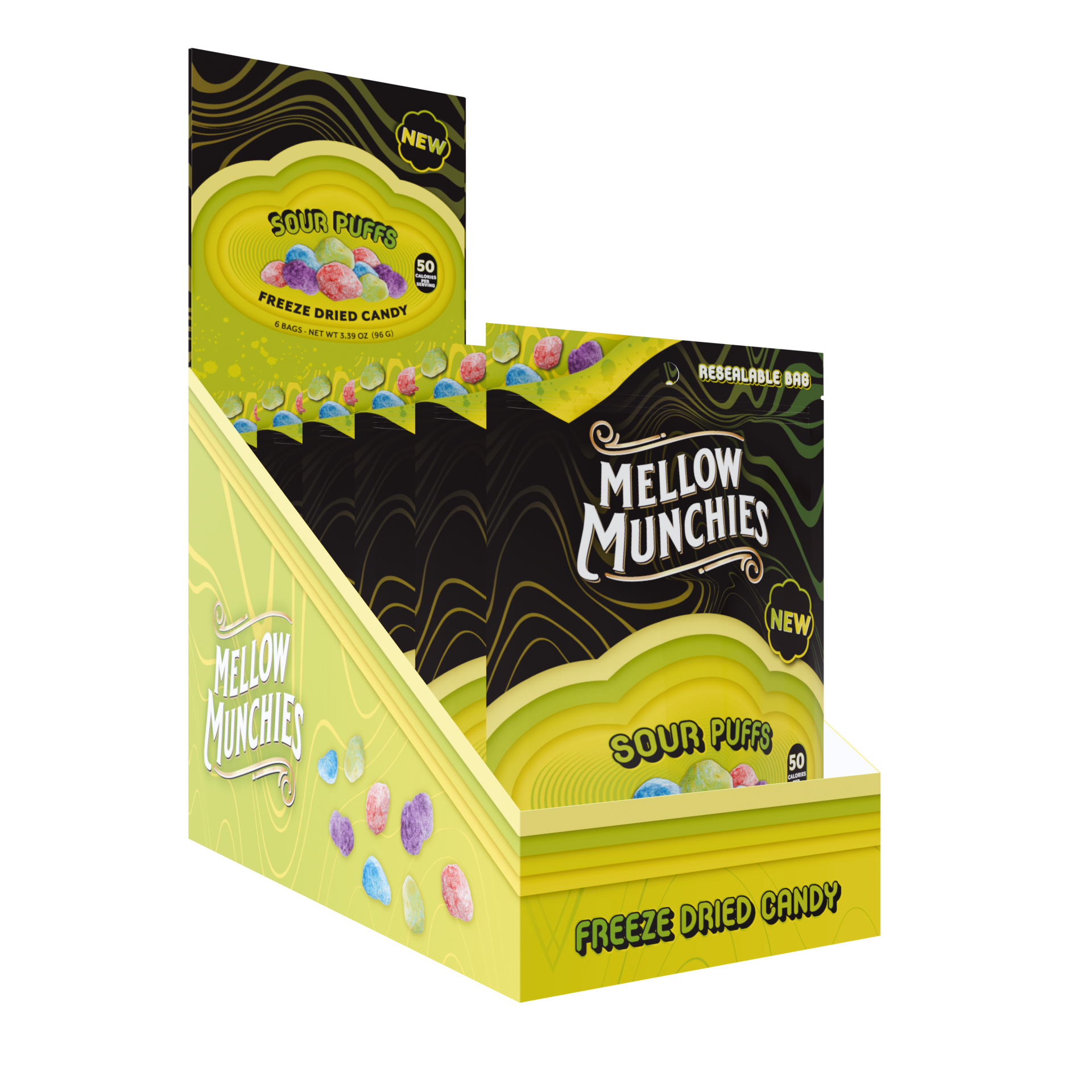 Mellow Munchies Snacks Freeze Dried Candy Single Serve Bags Sour Puffs