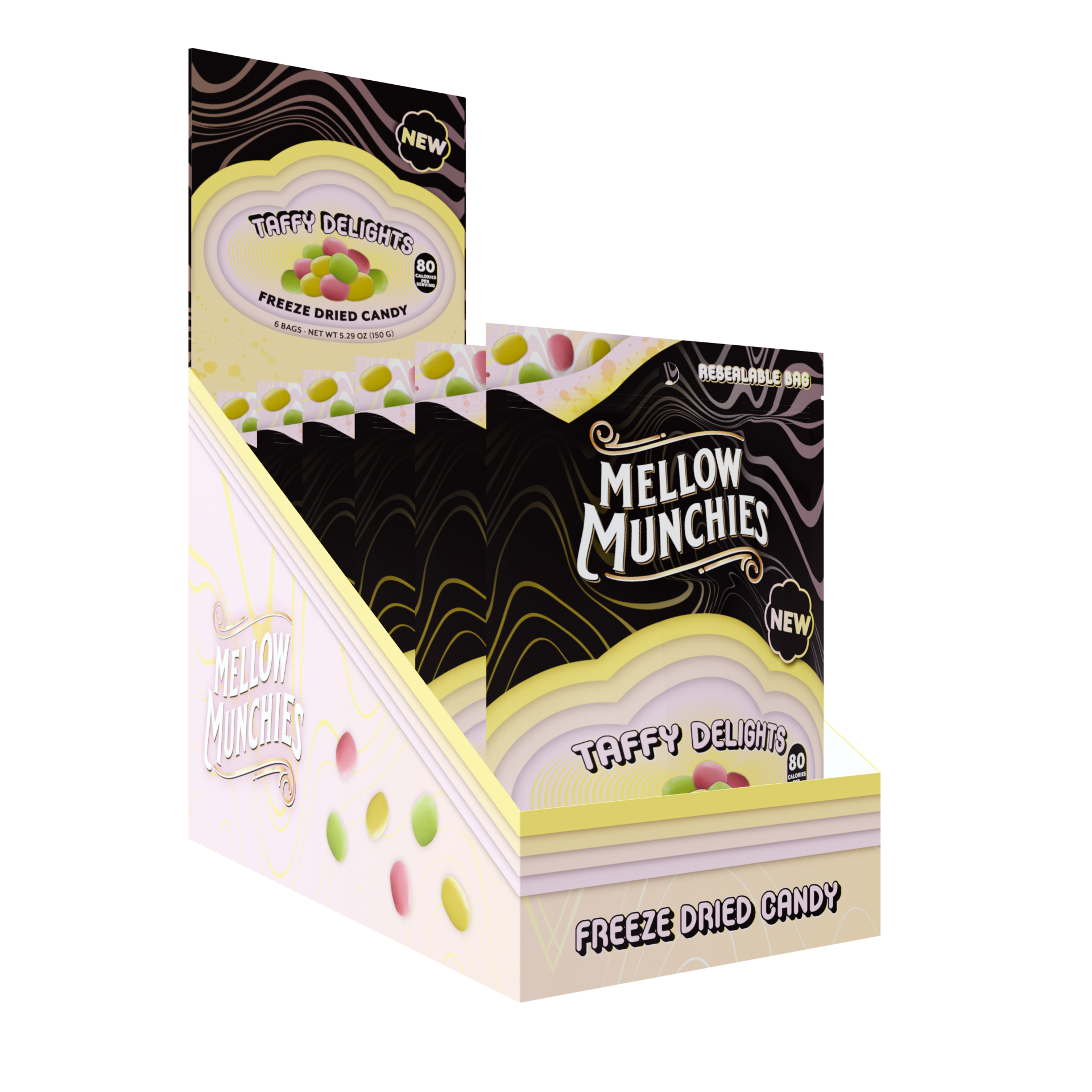 Mellow Munchies Snacks Freeze Dried Candy Single Serve Bags Taffy Delights