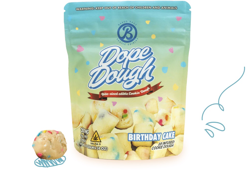 Baked Bags Edible Dope Dough 200mg D9 Birthday Cake 10ct