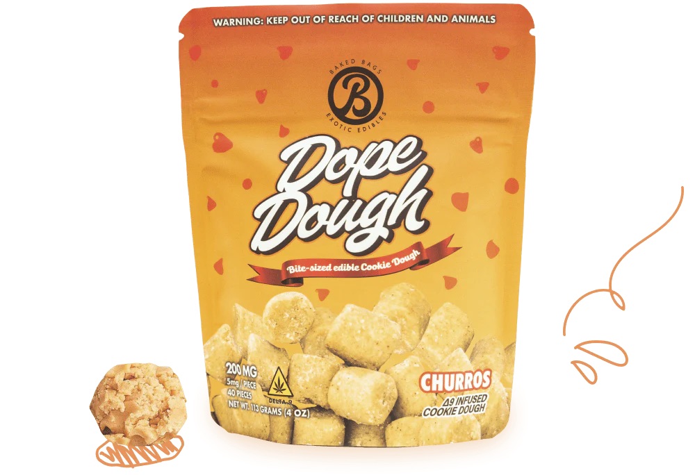 Baked Bags Edible Dope Dough 200mg D9 Churros 10ct