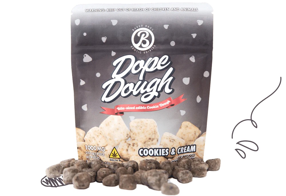 Baked Bags Edible Dope Dough 200mg D9 Cookies and Cream 10ct