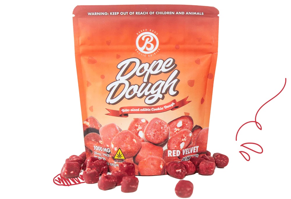 Baked Bags Edible Dope Dough 200mg D9 Red Velvet 10ct
