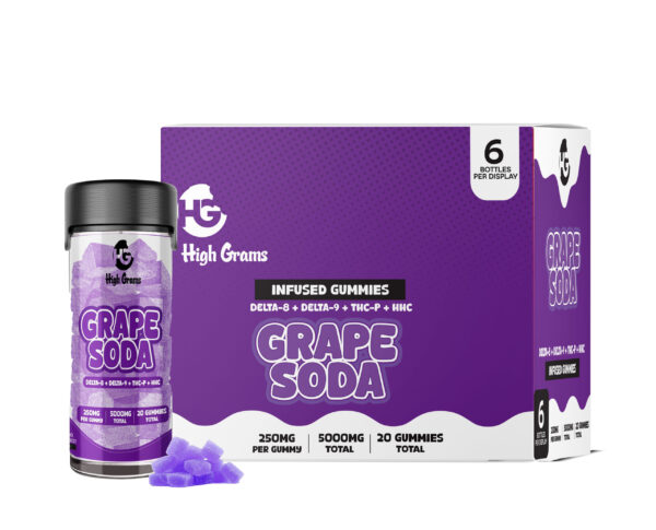 High Grams Edibles 5000mg D8 + D9 + THCp + HHC Grape Soda 6ct