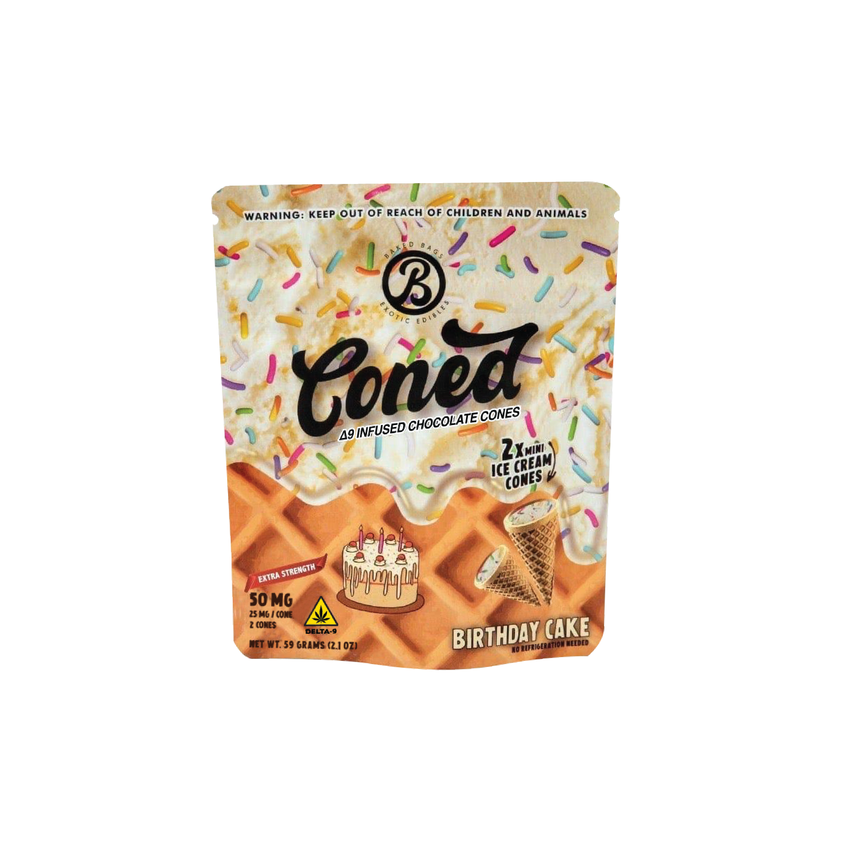 Baked Bags – Coned Edibles – 50mg – Delta 9 – Birthday Cake – POP