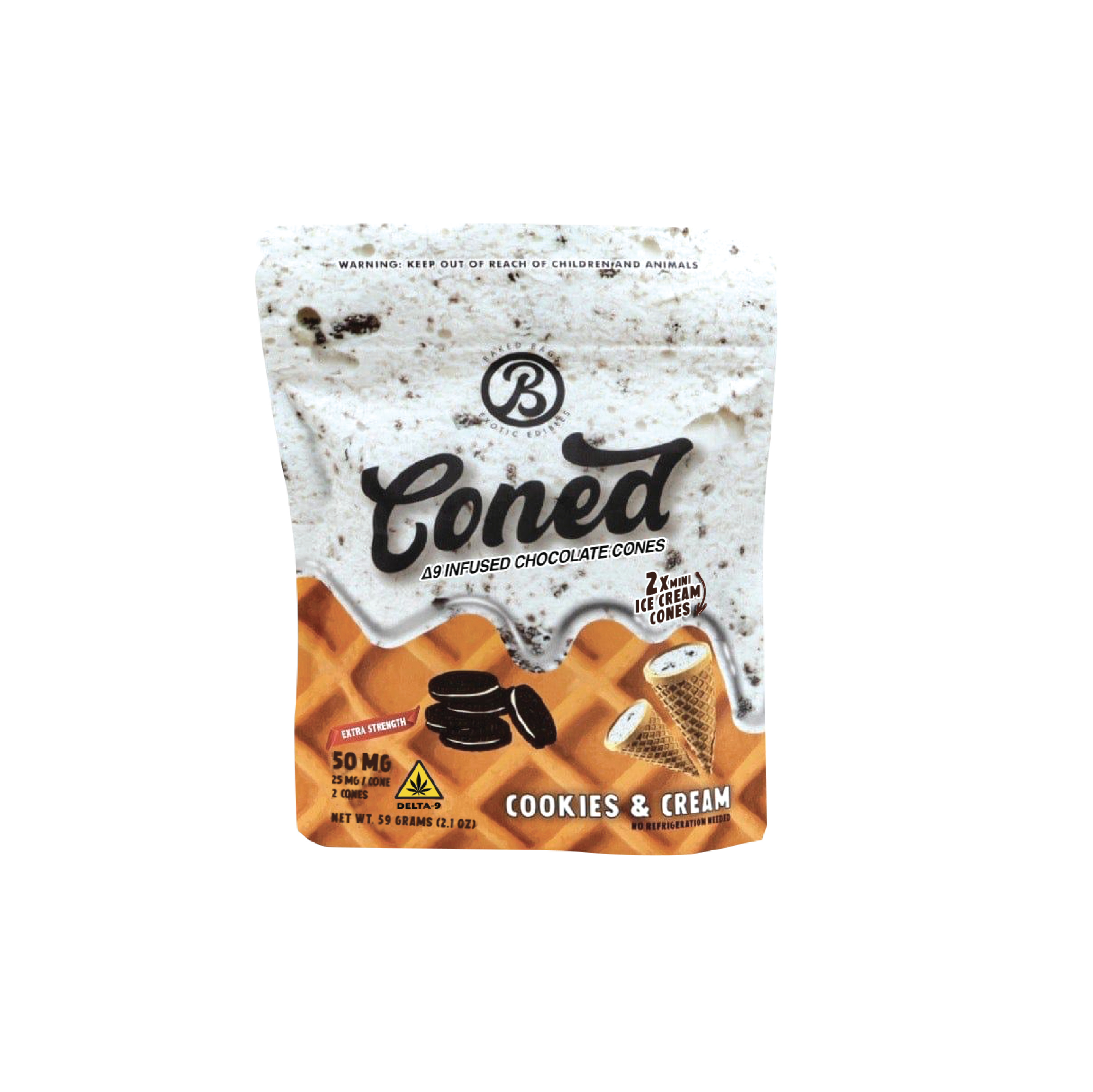 Baked Bags – Coned Edibles – 50mg – Delta 9 – Cookies & Cream – POP
