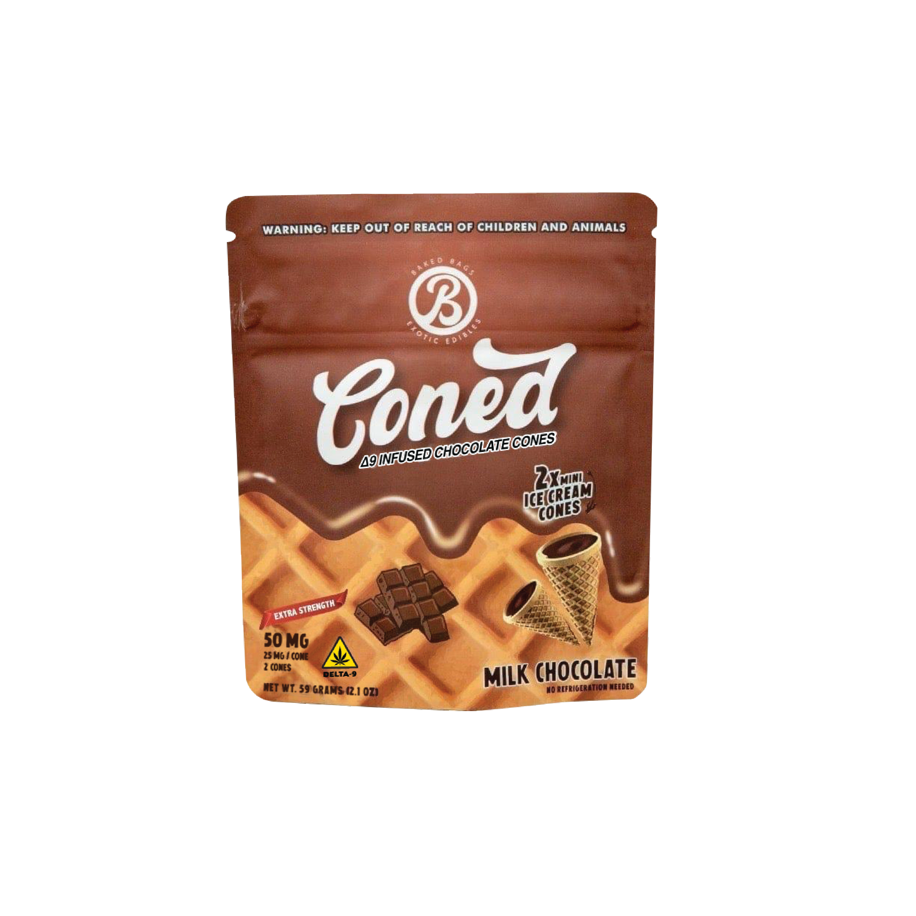 Baked Bags – Coned Edibles – 50mg – Delta 9 – Milk Chocolate – POP