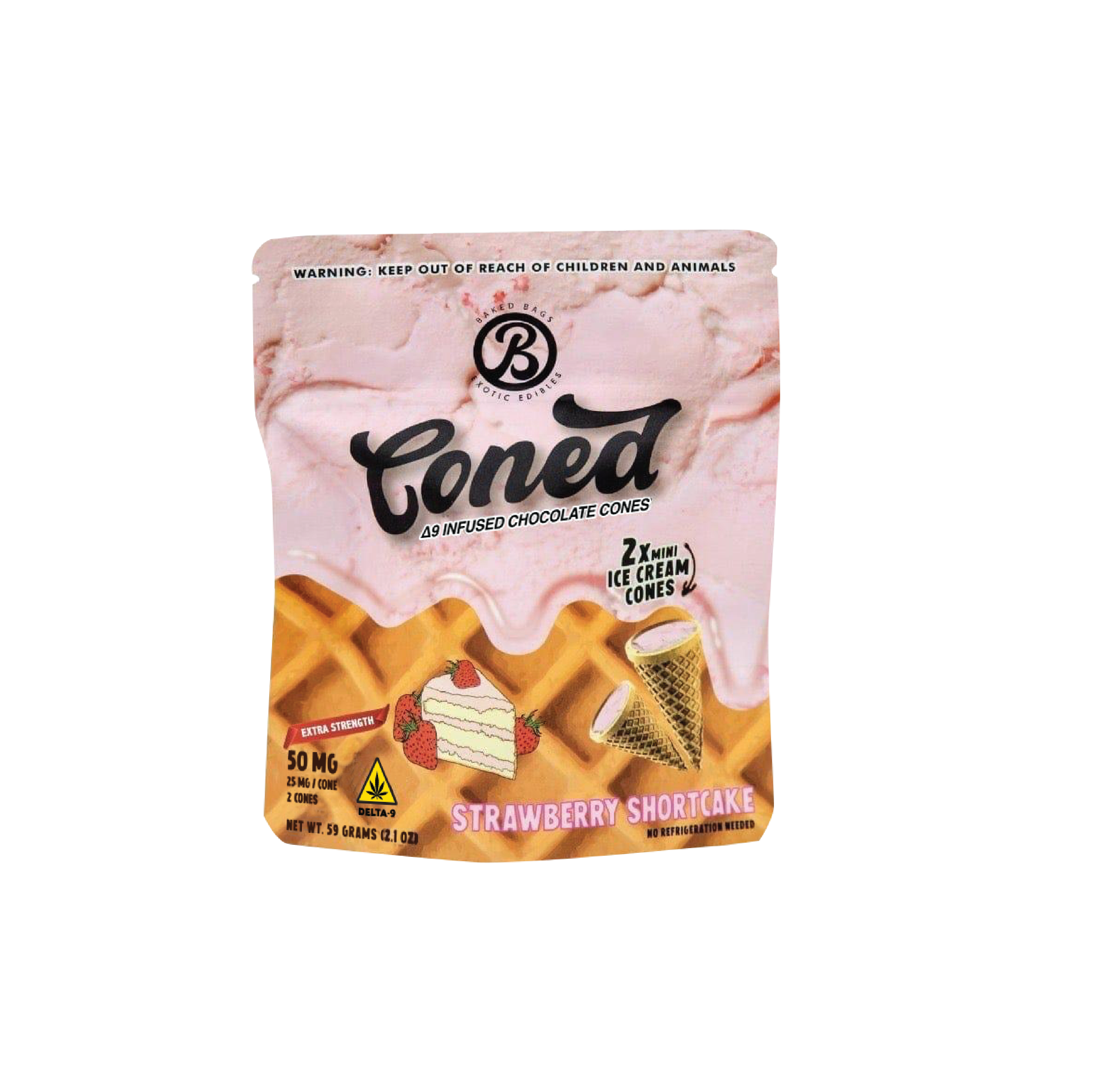 Baked Bags – Coned Edibles – 50mg – Delta 9 – Strawberry Shortcake – POP