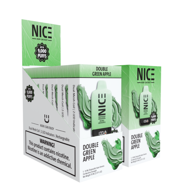 NICE Nicotine Vape Disposable 9000p Double Green Apple 5ct