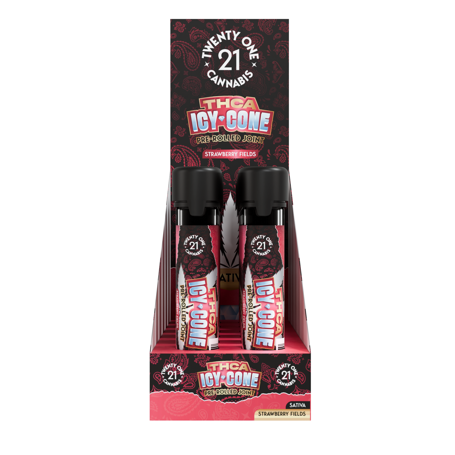 Twenty One Cannabis Icy Cone Prerolls 2g THCA Strawberry Fields (Sativa)