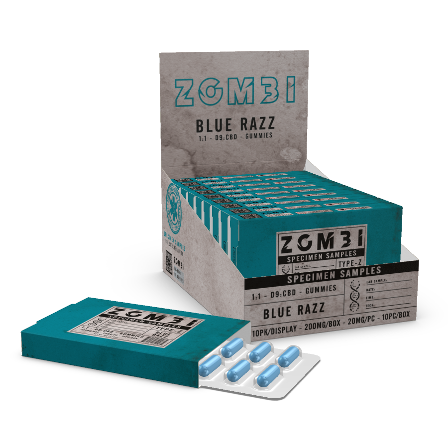 Zombi Edibles 200mg D9 Blue Razz 10ct