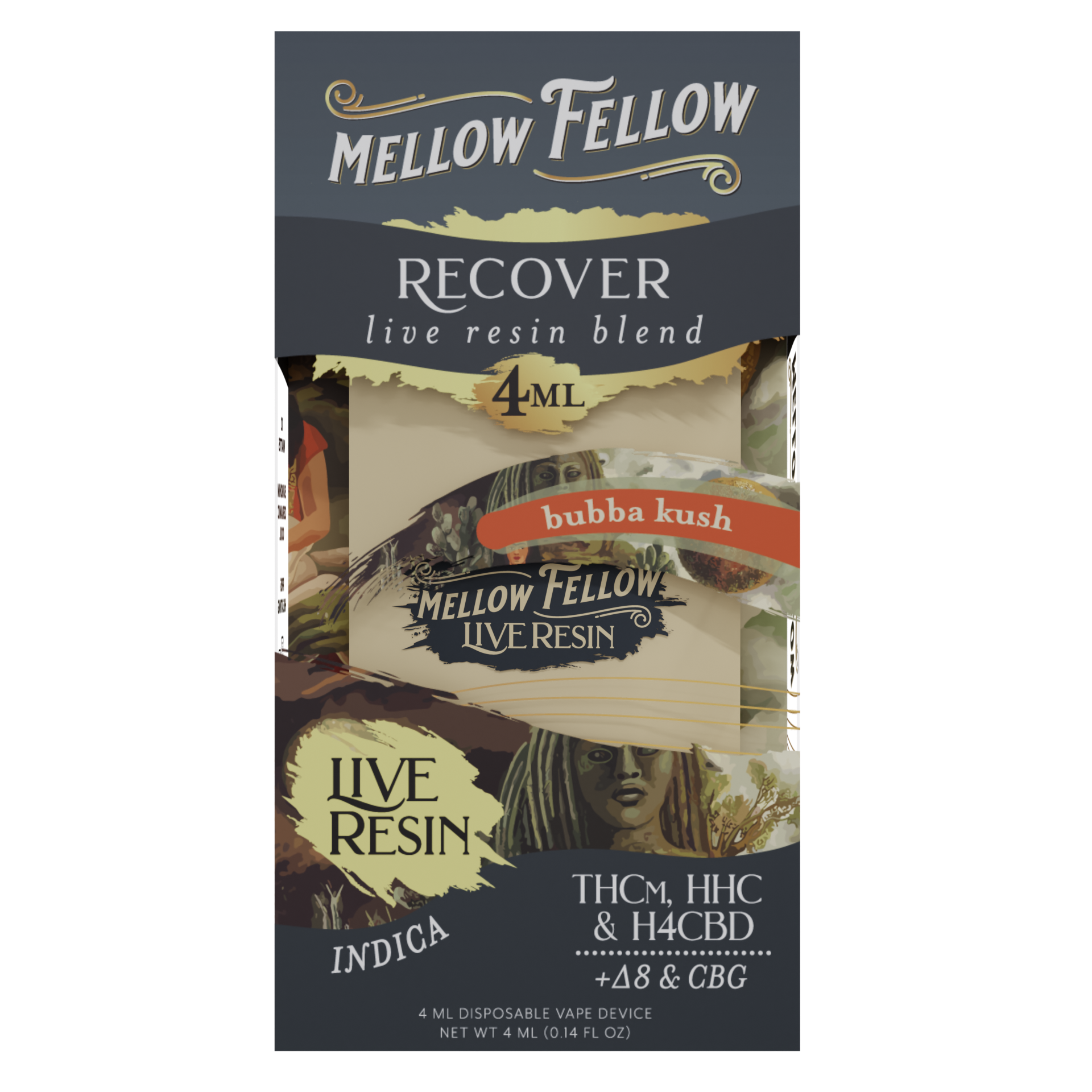 Mellow Fellow Live Resin Disposable Vape 4ml Recover Blend Bubba Kush (indica)