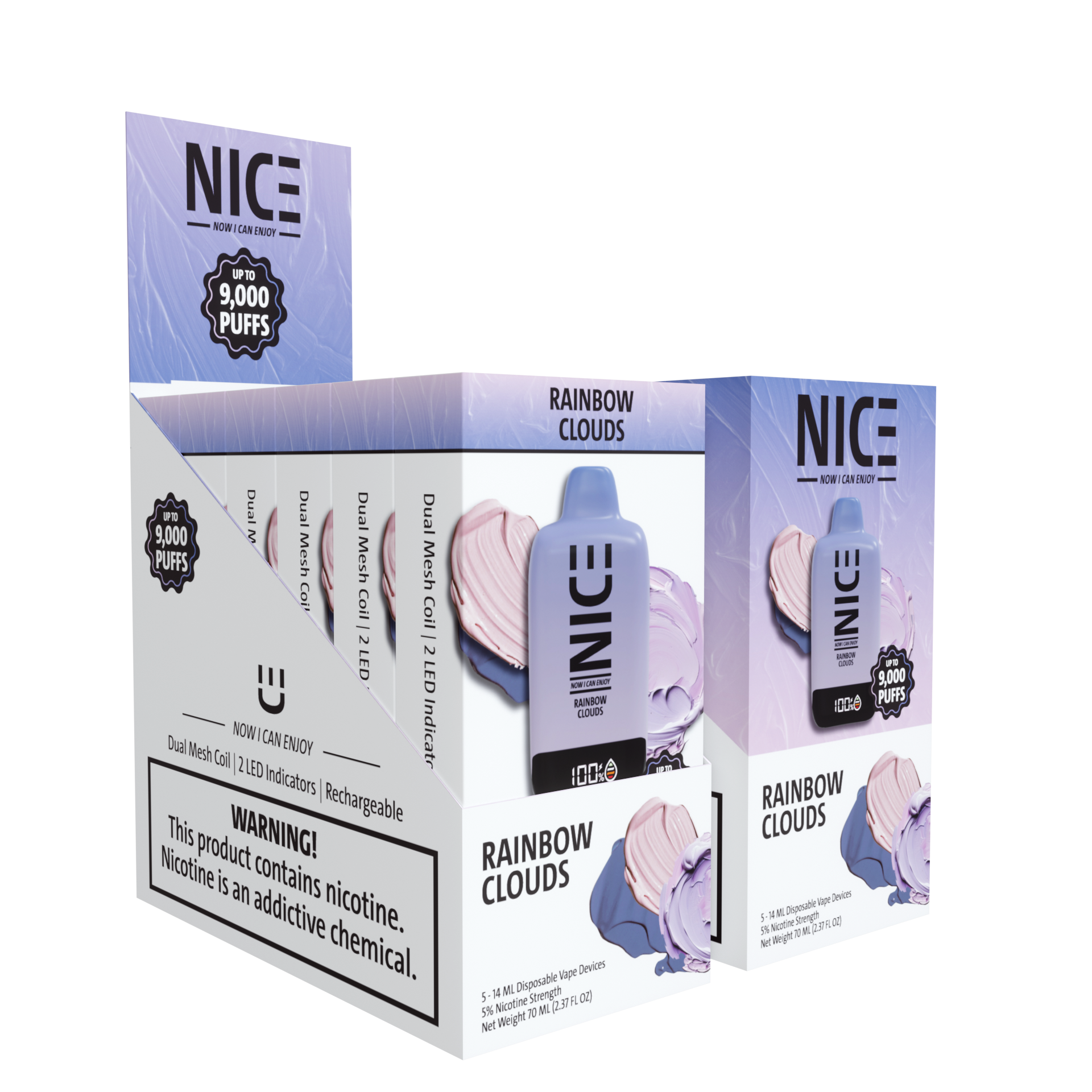 NICE Nicotine Disposable Vape 9000p Rainbow Clouds 5ct