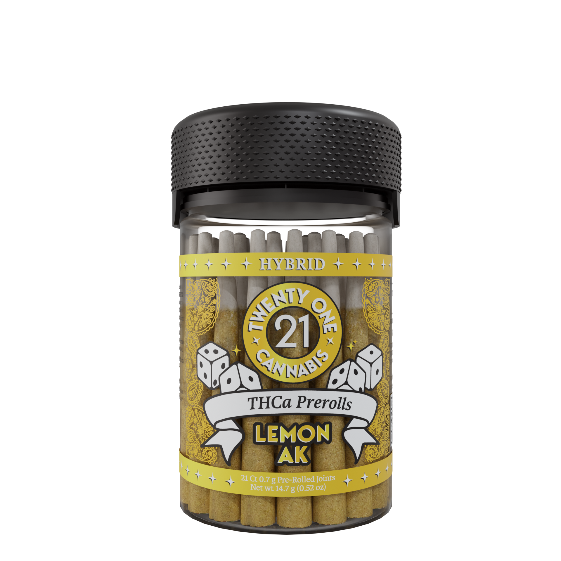 Twenty One Cannabis 21ct Jar Prerolls .7g THCA Lemon AK (Hybrid)