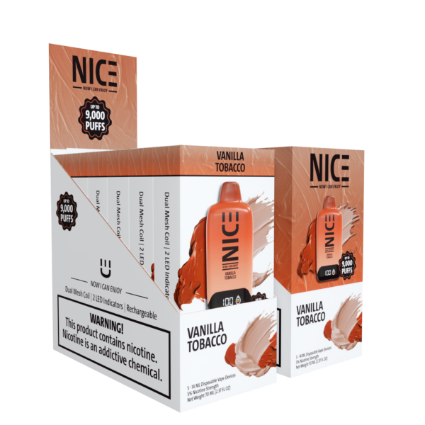 NICE Nicotine Vape Disposable 9000p Vanilla Tobacco 5ct
