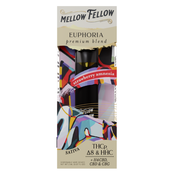 Mellow Fellow Premium Vape Disposable 2ml Euphoria Blend Strawberry Amnesia (sativa)