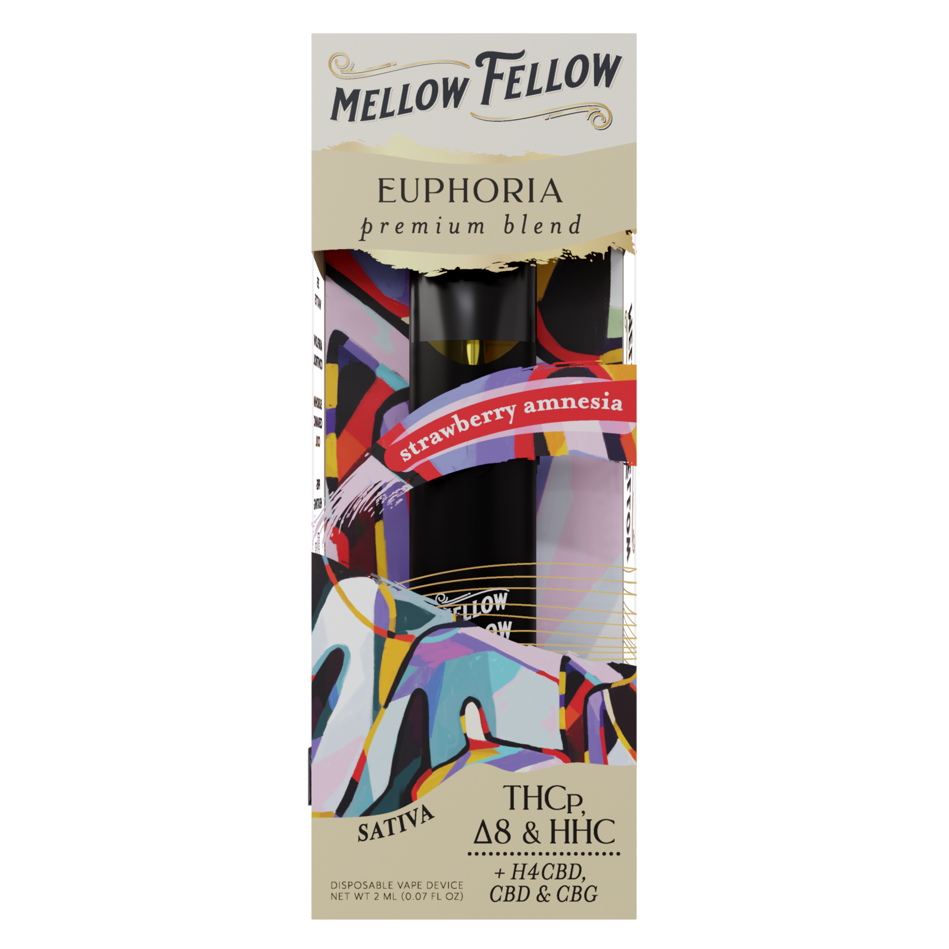 Mellow Fellow Premium Disposable Vape 2ml Euphoria Blend Strawberry Amnesia (sativa)