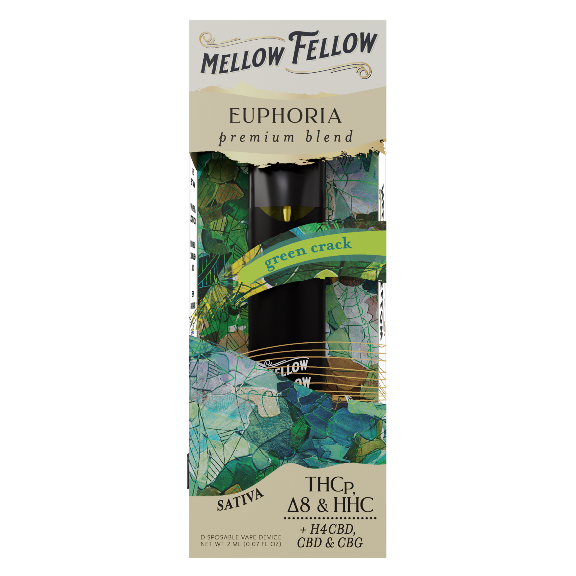 Mellow Fellow Premium Disposable Vape 2ml Euphoria Blend Green Crack (sativa)