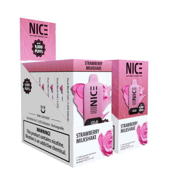 NICE Nicotine Vape Disposable 9000p Strawberry Milkshake 5ct