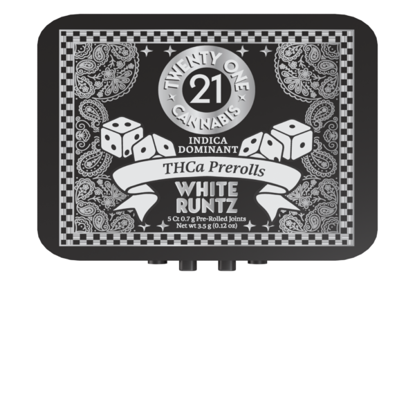 Twenty One Cannabis Prerolls 3.5g THCA White Runtz (Indica) 5ct Tin