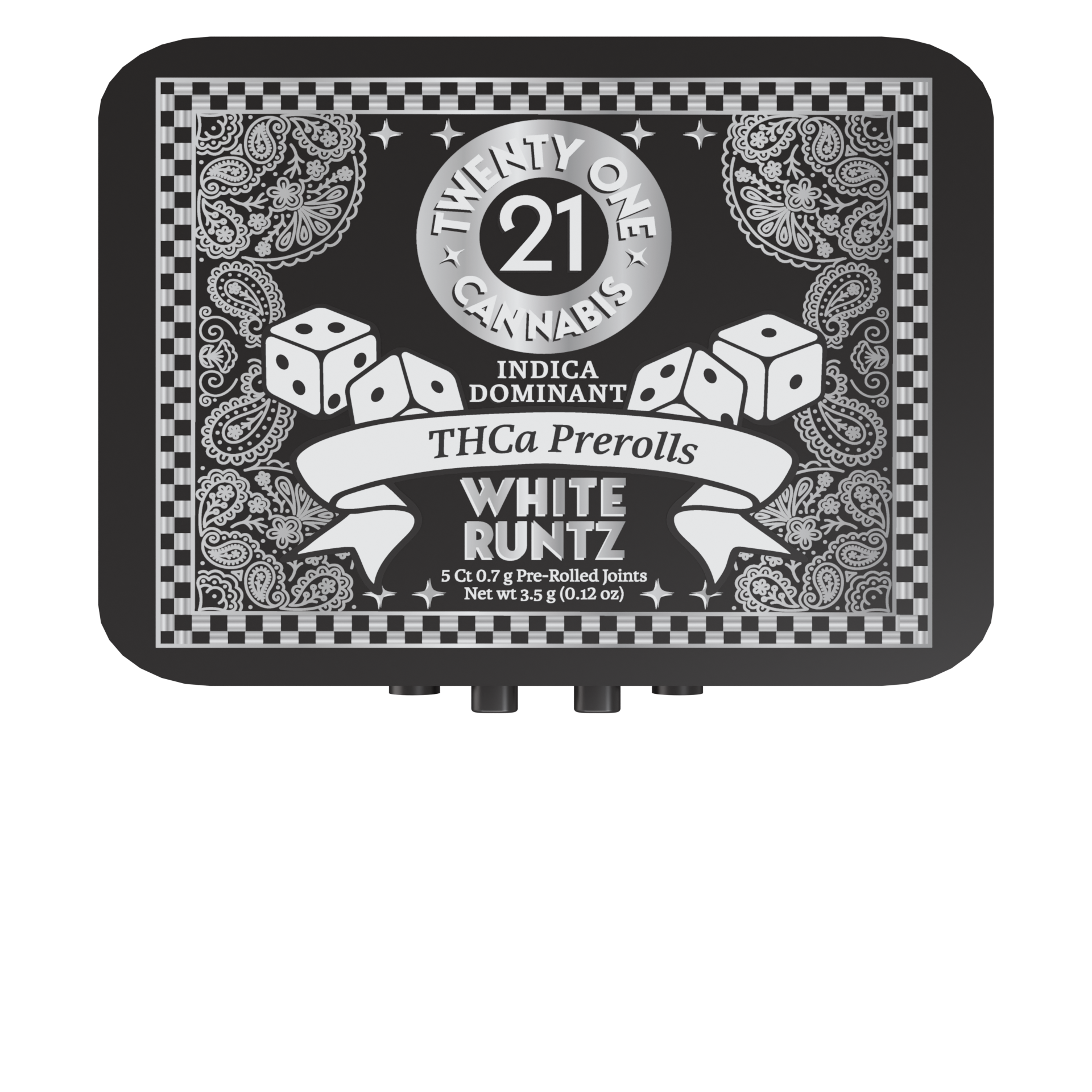 Twenty One Cannabis Prerolls 3.5g THCA White Runtz (Indica) 5ct Tin